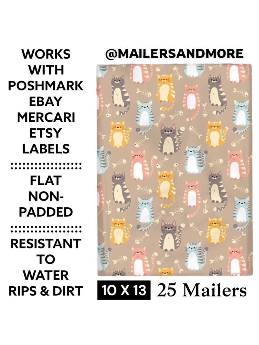 25 10X13 Poly Mailers, Cats and Fish Bones Shipping Envelopes PRICE IS FIRM - Picture 2 of 8